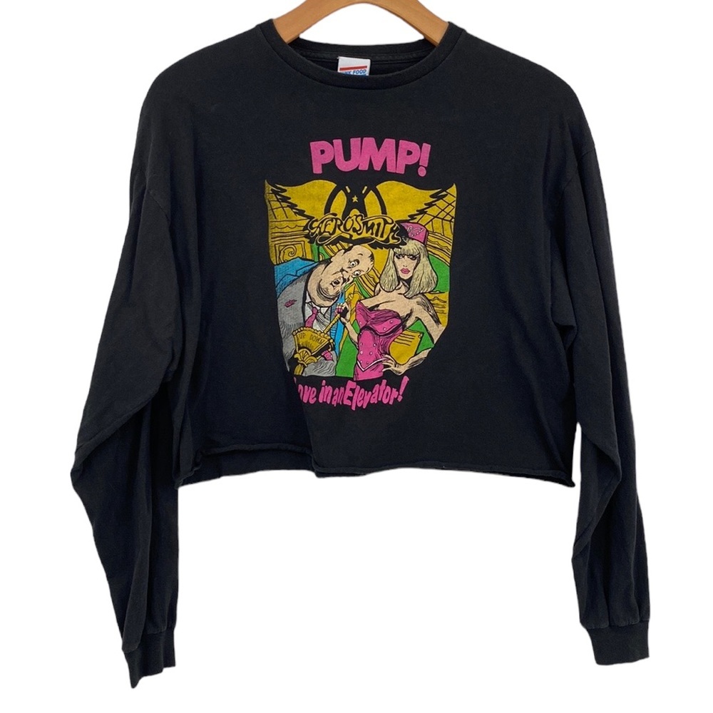 Junk Food Tees Vintage Aerosmith Pump! Love in an‎ Elevator Cropped Shirt Large